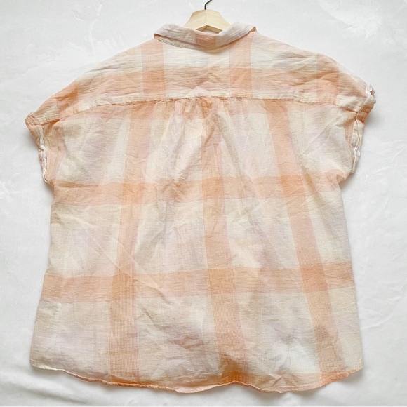 Ava & Vic Pretty Pastel Plaid Lightweight Short Sleeve Button Up Top - Picture 7 of 9